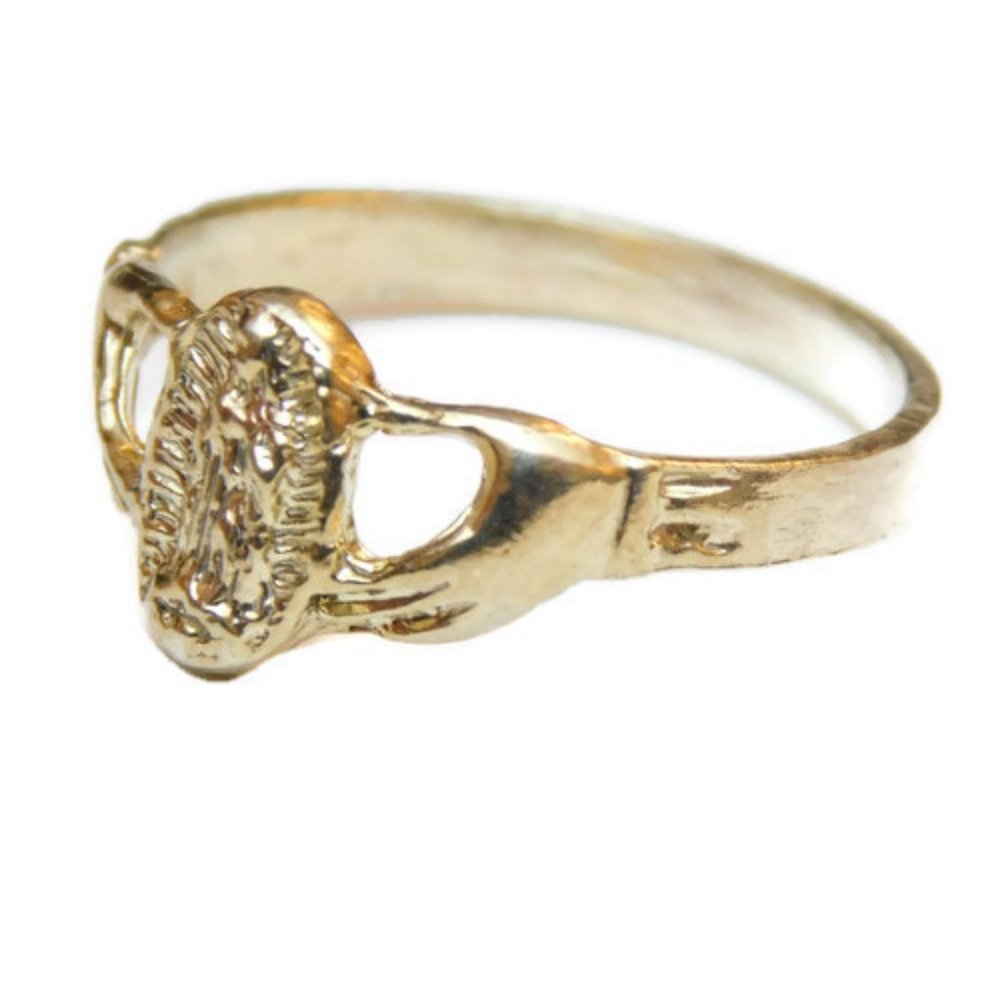 14k Solid Yellow Gold Virgin Mary Held by Hands Band Ring!! - Picture 3 of 5